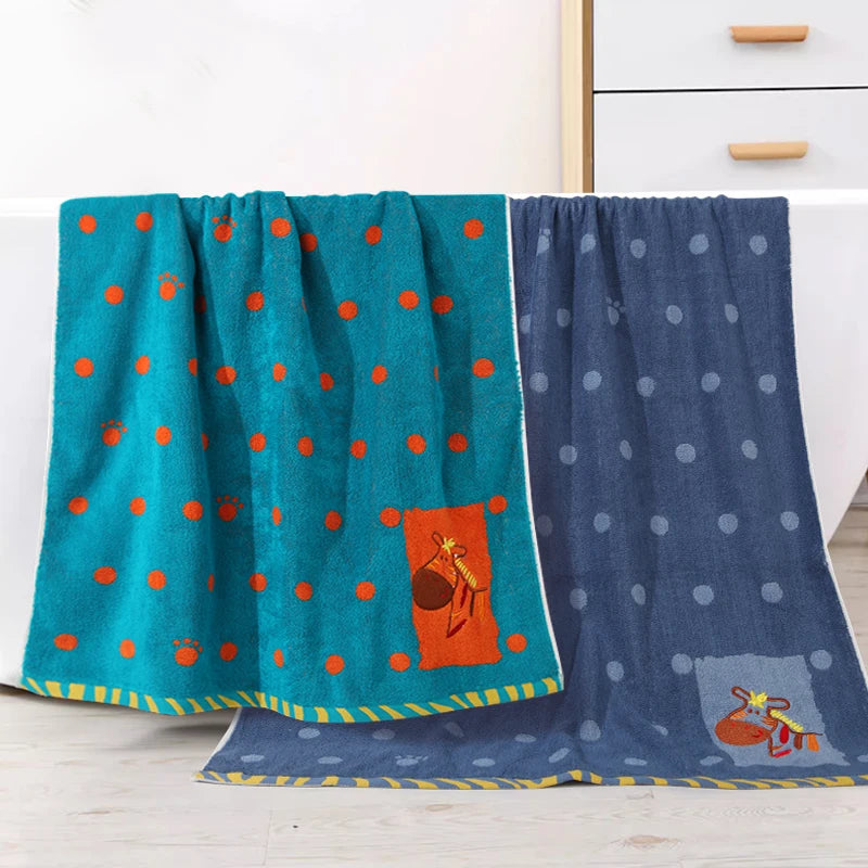 Oversized Cartoon Children's Bath Towel Pure Cotton Thickened Absorbent Lint-Free for Swimming Pink Blue Cyan