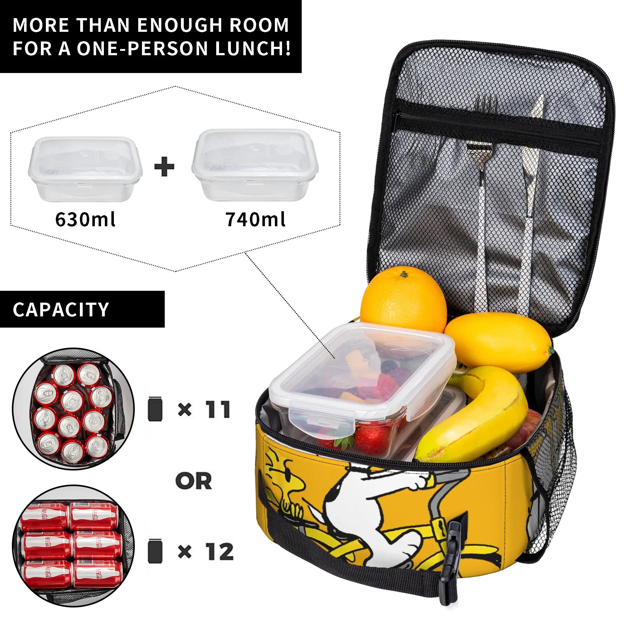 Snoopy Woodstock Riding Bike Insulated Lunch Bag Cooler Bag Reusable,Meal Container Cartoon Lunch Box Tote Food Bag Outdoor