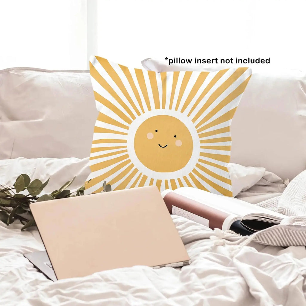 Yellow Sun Sunshine Double-Sided Pillow Case Cute Boho Decorative Cushion Cover Print Home Decor for Nursery Kids Room Sofa