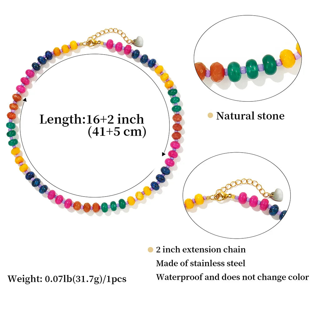 Colorful Resin Bead Necklace for Women Handmade Summer Beach Choker Boho Vacation Jewelry Gift Stackable Multi-color Beads Chain