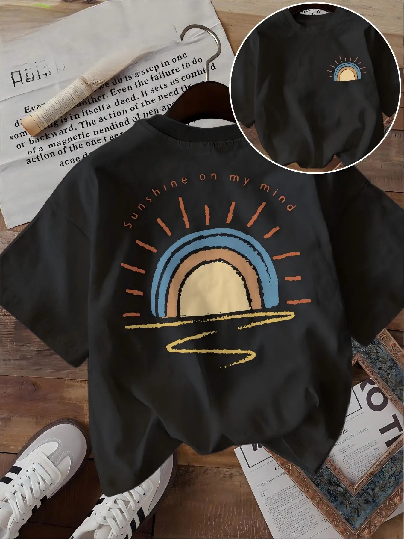 Sunshine On My Mind T Shirt Funny Retro Sun Graphic Unisex Vintage Loose Short Sleeve Summer Tops Tee