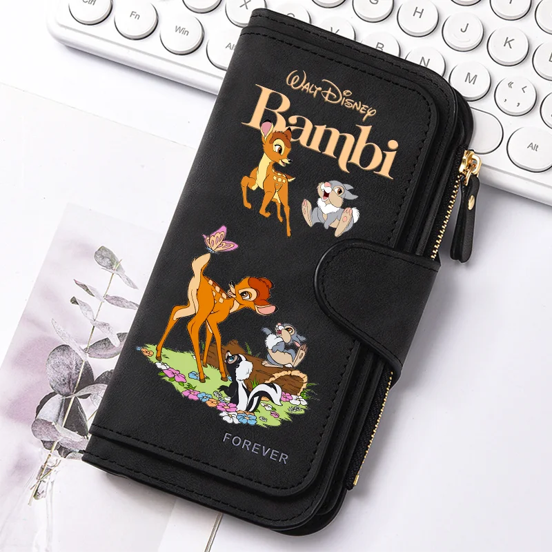 Bambi Long Zip Wallet Multi-Card Cute Cartoon Pattern Soft Texture Wallet for Women Large Capacity Kawaii Lady Clutch Bag