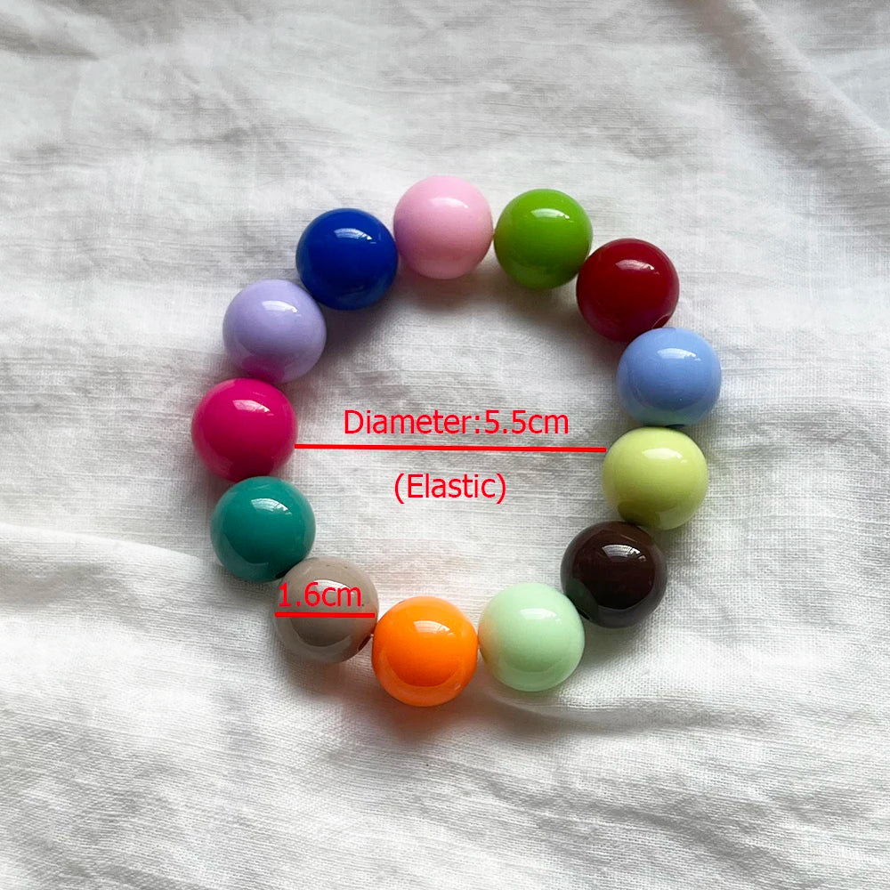 Cute Sweet Colorful Acrylic Big Bead Chunky Bracelet Fluorescent Hand Beaded Simple Stacking Bangles Jewelry Accessories