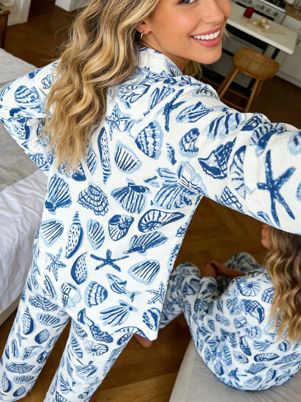 Coastal Seashell & Starfish Women's Pajama Set — Long Sleeve Top & Pants