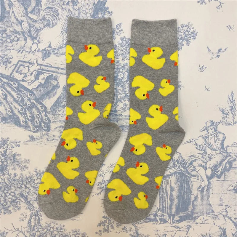 Adult Crew Unisex Cartoon Yellow Duck Socks Colorful Mallard Bird Quack Duckling Goose Poultry Fowl Fashion OOTD Little Gift Sox