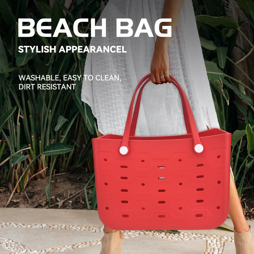 New EVA Women Fashion Punched Handbag Casual Waterproof Travel Tote Bag Fit Charms Outdoor Beach Bags