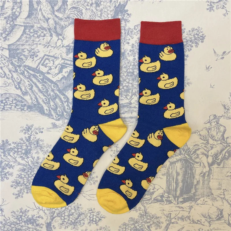 Adult Crew Unisex Cartoon Yellow Duck Socks Colorful Mallard Bird Quack Duckling Goose Poultry Fowl Fashion OOTD Little Gift Sox