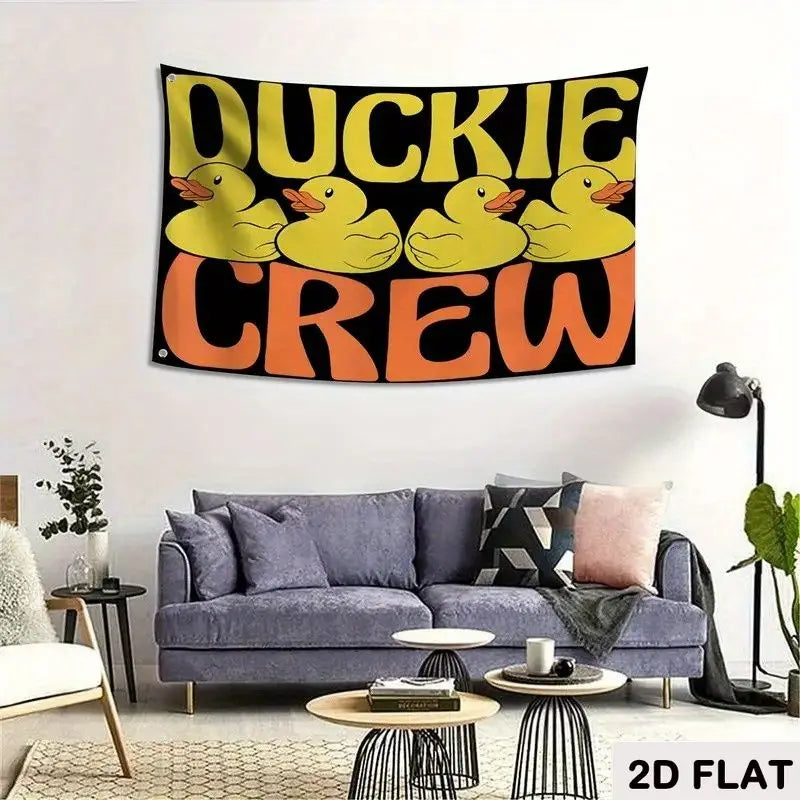 2D FLAT 1pc, Funny Print Pattern Flag Banner Wth Yellow Ducks Black Background Polyester Material, for Birthday Parties, Wedding