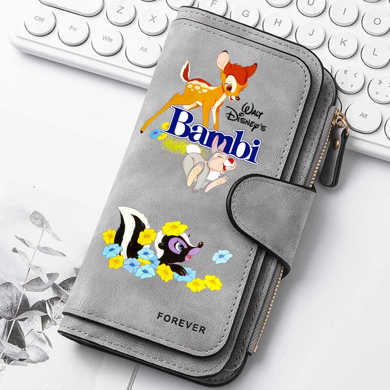 Bambi Long Zip Wallet Multi-Card Cute Cartoon Pattern Soft Texture Wallet for Women Large Capacity Kawaii Lady Clutch Bag