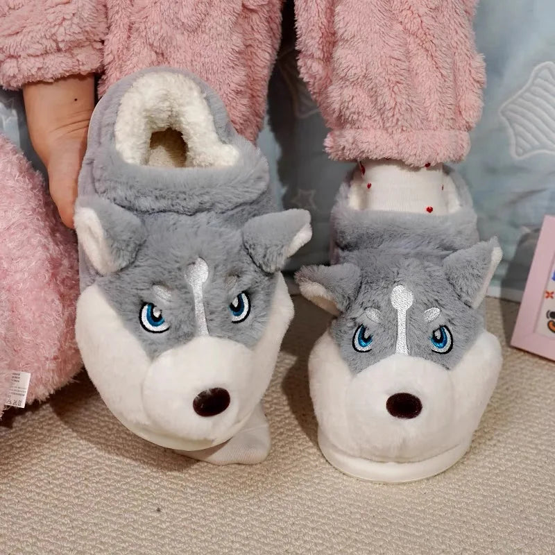 3D Husky Dog Plush Women's Slippers — Cozy Anti-Slip Indoor House Shoes