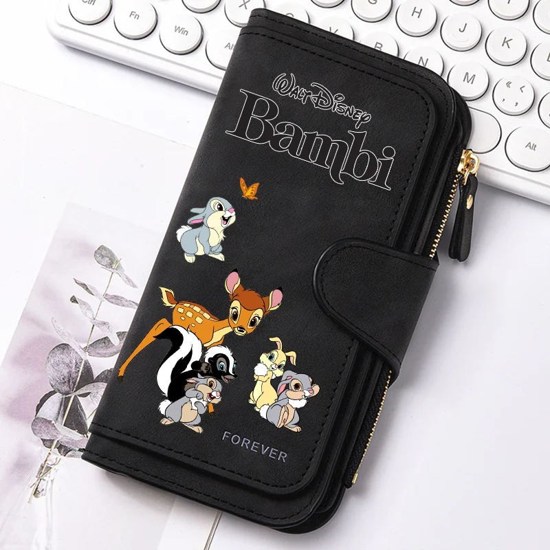 Bambi Long Zip Wallet Multi-Card Cute Cartoon Pattern Soft Texture Wallet for Women Large Capacity Kawaii Lady Clutch Bag