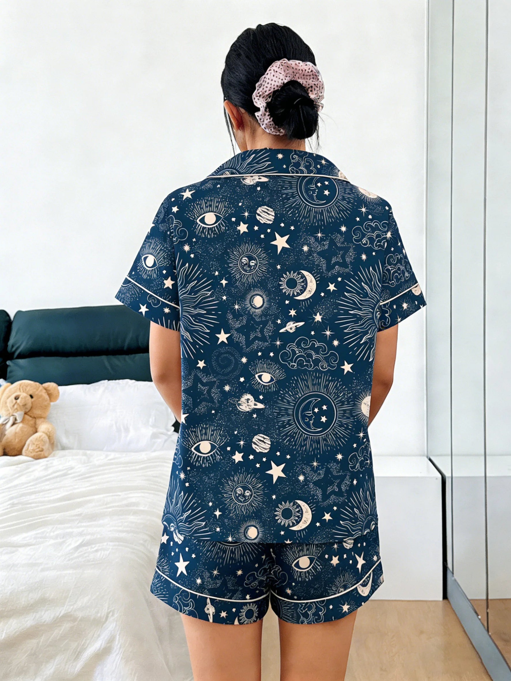 Sun Moon Star Print Celestial Pajamas/Loungewear