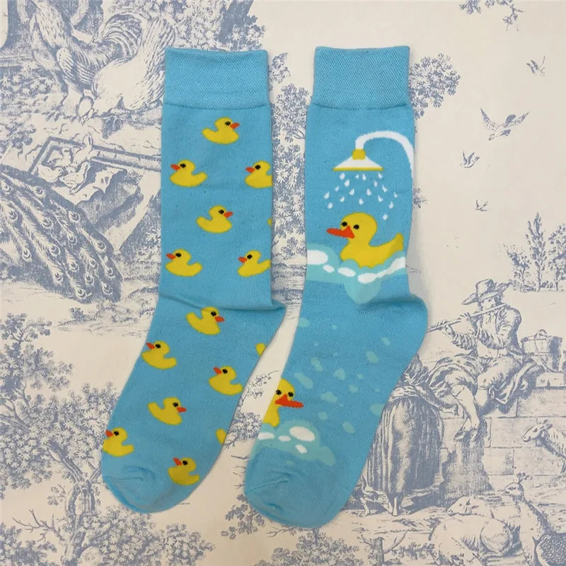 Adult Crew Unisex Cartoon Yellow Duck Socks Colorful Mallard Bird Quack Duckling Goose Poultry Fowl Fashion OOTD Little Gift Sox