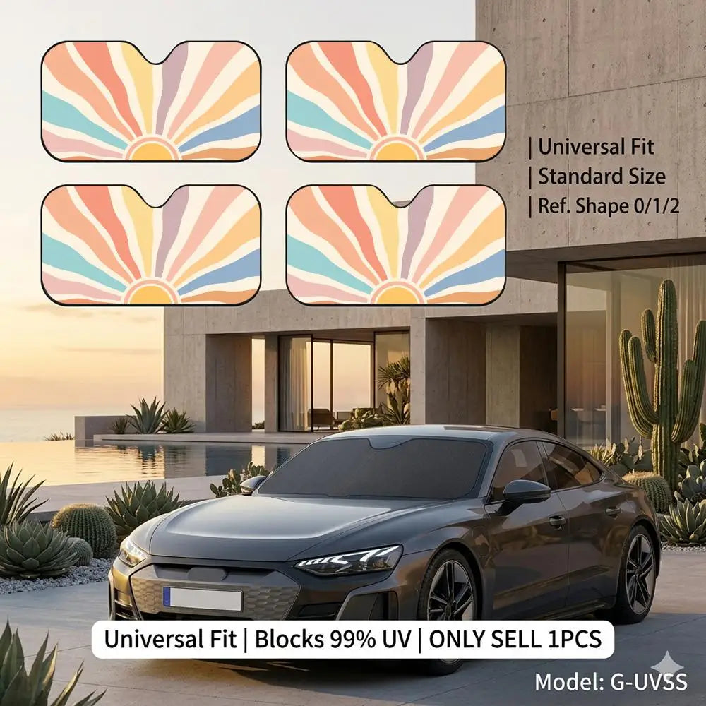 Retro Sunrise Sun Visor Reusable Double-Sided Windshield Sun Visor UV Block Portable Heat Shield Cover
