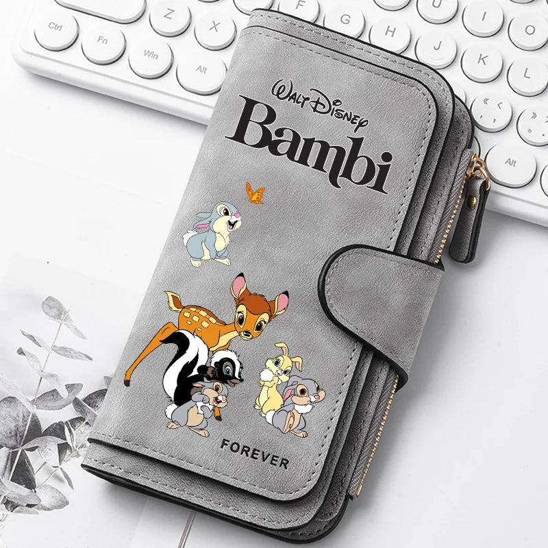 Bambi Long Zip Wallet Multi-Card Cute Cartoon Pattern Soft Texture Wallet for Women Large Capacity Kawaii Lady Clutch Bag