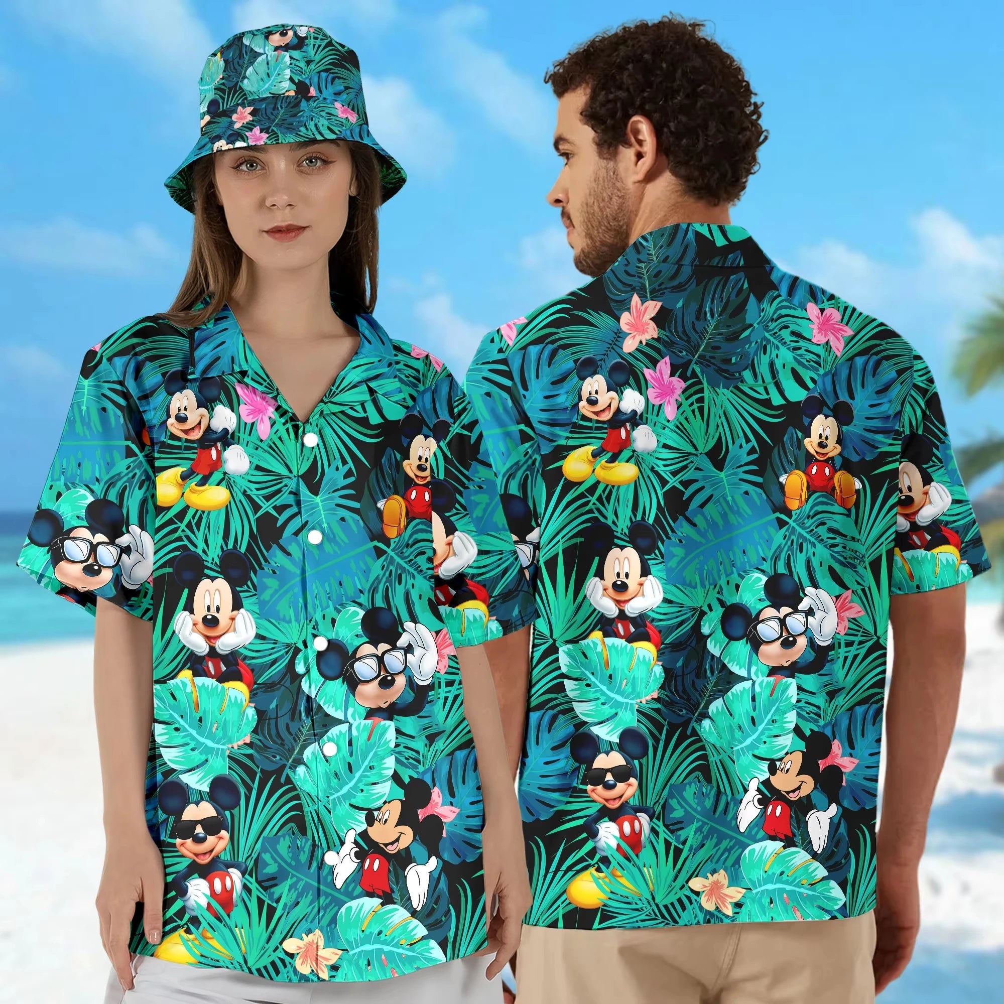 Summer Hot Selling Cute Mickey Minnie Casual Couple Hawaiian Shirt