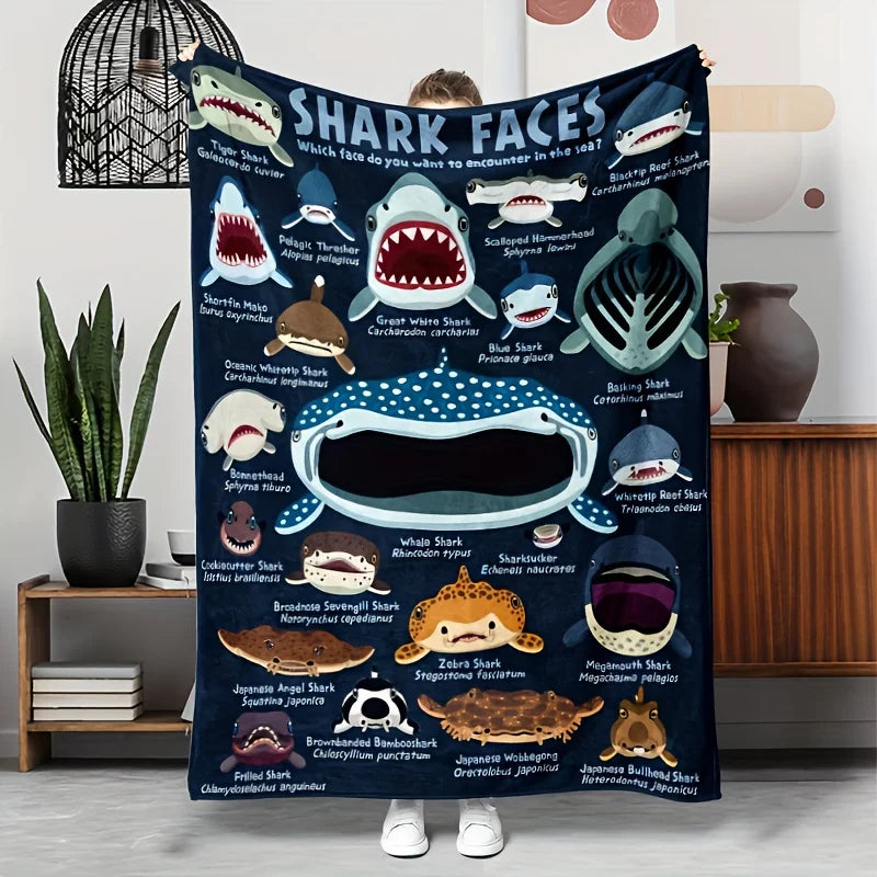 Shark Faces Flannel Throw Blanket