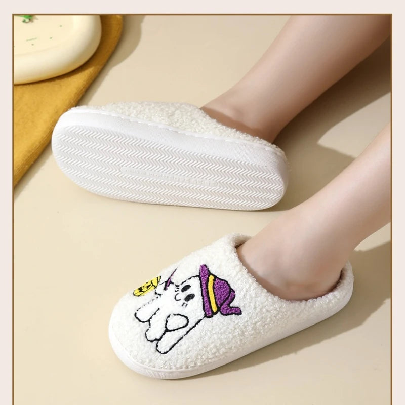 Halloween Ghost Witch Plush Slippers — Cozy Embroidered Indoor House Shoes