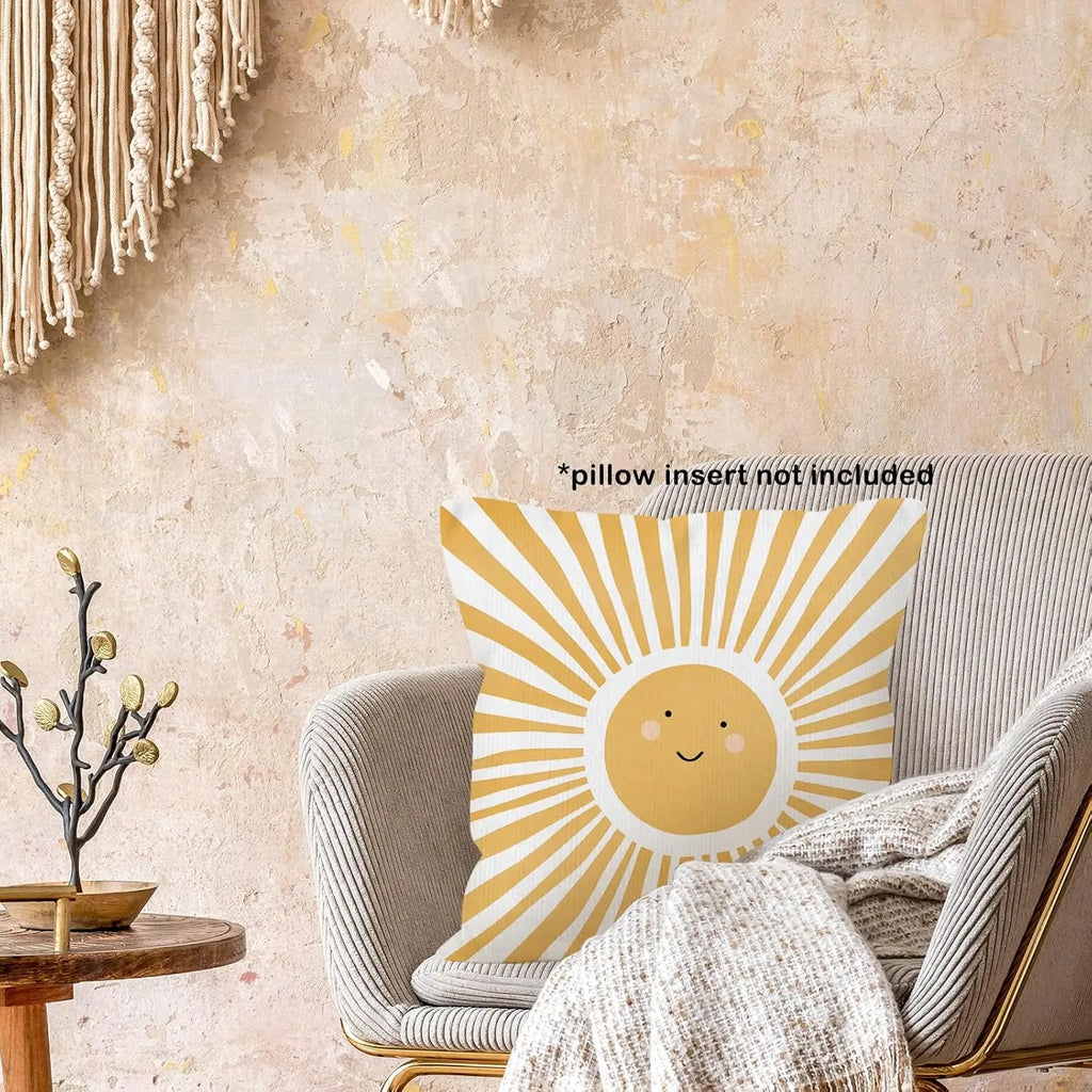 Yellow Sun Sunshine Double-Sided Pillow Case Cute Boho Decorative Cushion Cover Print Home Decor for Nursery Kids Room Sofa