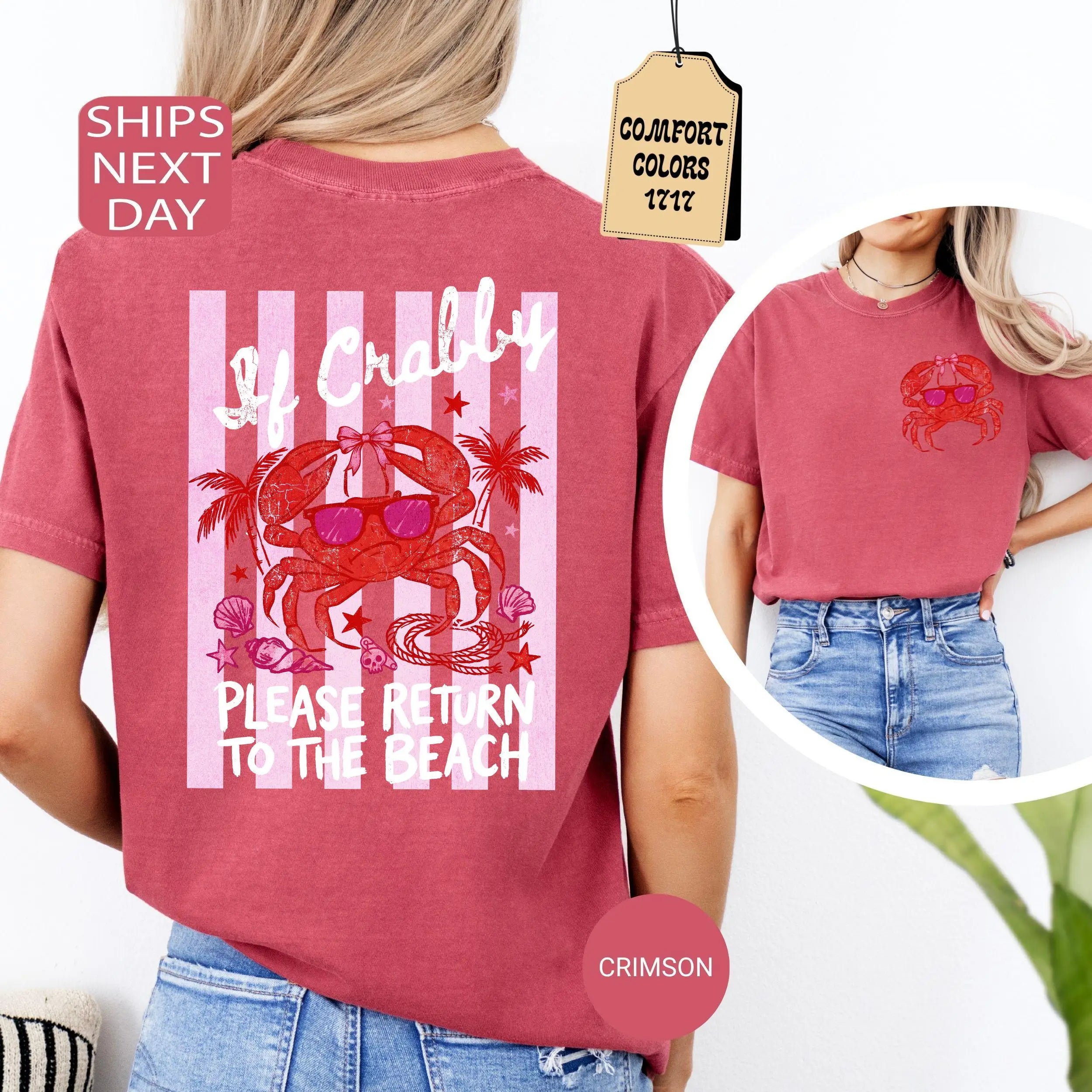 If Crabby Please Return To The Beach T-shirt Funny Crab Beach T Shirt Summer Cotton Short Sleeve Retro T-shirts Woman Clothing