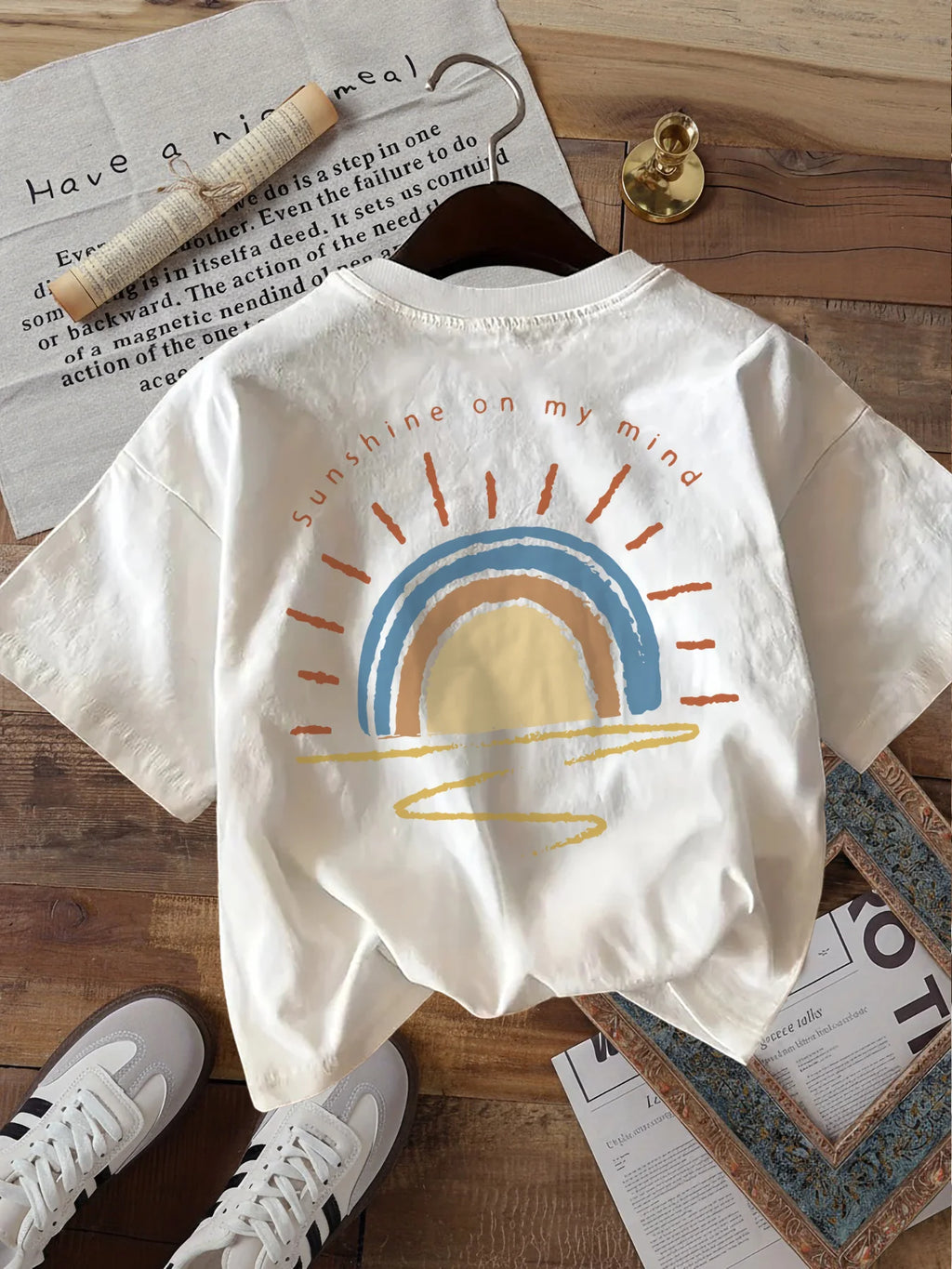 Sunshine On My Mind T Shirt Funny Retro Sun Graphic Unisex Vintage Loose Short Sleeve Summer Tops Tee