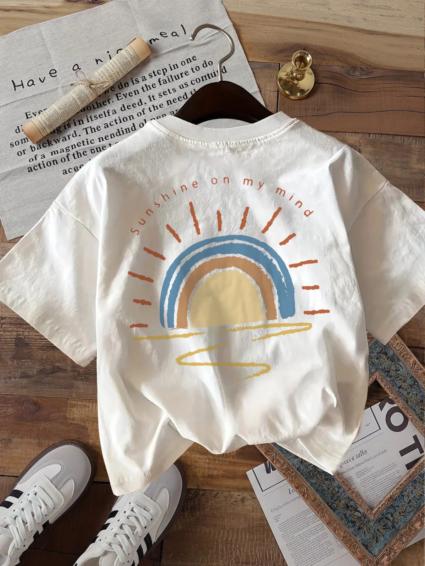 Sunshine On My Mind T Shirt Funny Retro Sun Graphic Unisex Vintage Loose Short Sleeve Summer Tops Tee