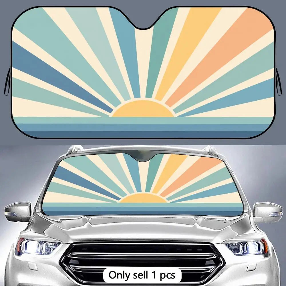 Retro Sunrise Sun Visor Reusable Double-Sided Windshield Sun Visor UV Block Portable Heat Shield Cover