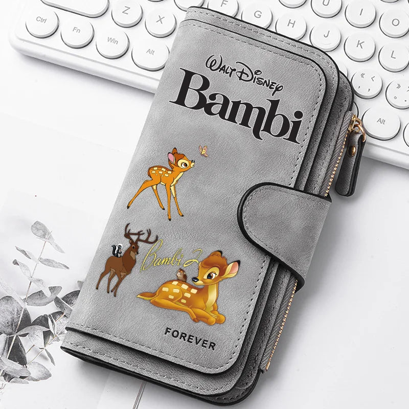 Bambi Long Zip Wallet Multi-Card Cute Cartoon Pattern Soft Texture Wallet for Women Large Capacity Kawaii Lady Clutch Bag