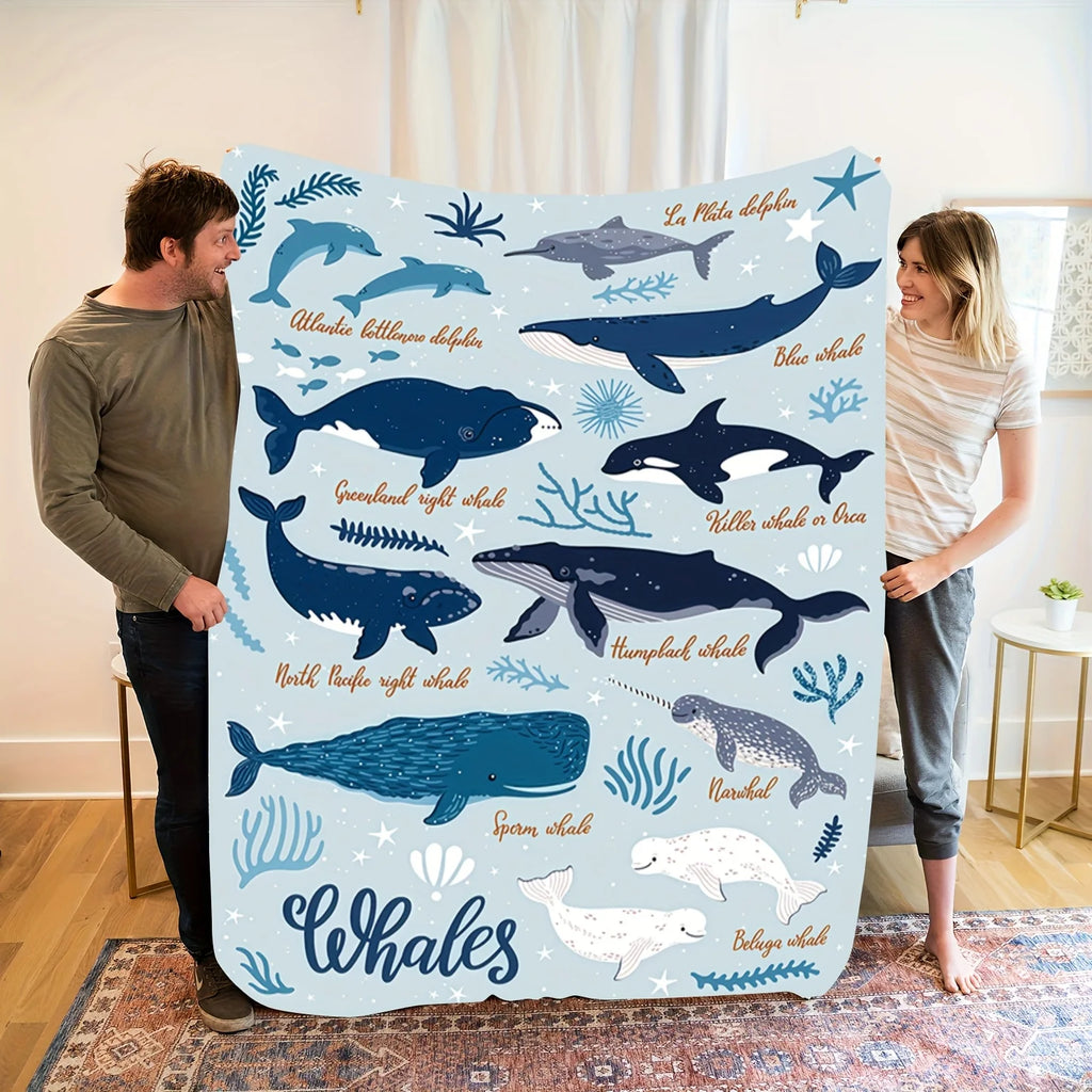 Ocean Whale & Dolphin Plush Throw Blanket