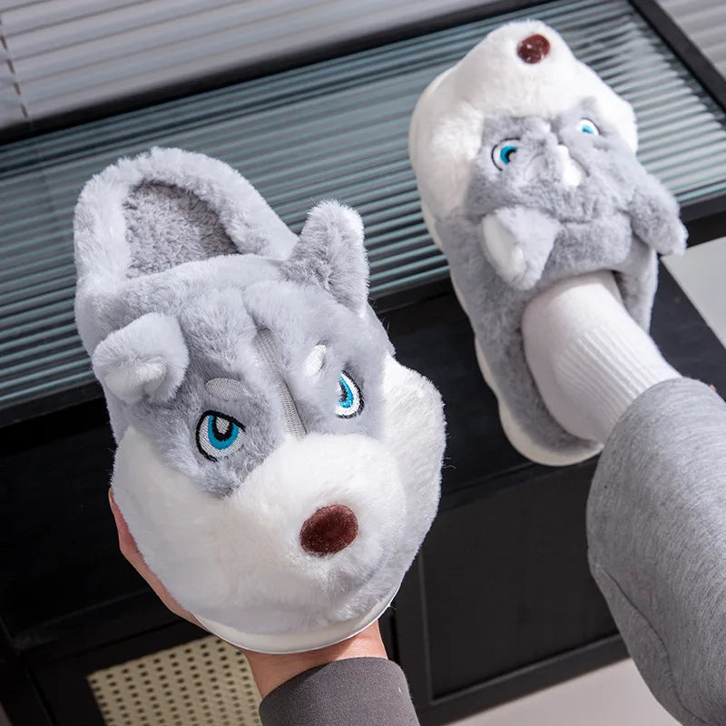 3D Husky Dog Plush Women's Slippers — Cozy Anti-Slip Indoor House Shoes