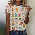 Vintage Pastel Animals Print T Shirts Feamle Casual Fashion Y2k Top Clothes Girls Street Loose Tees Summer Clothes Women 2024