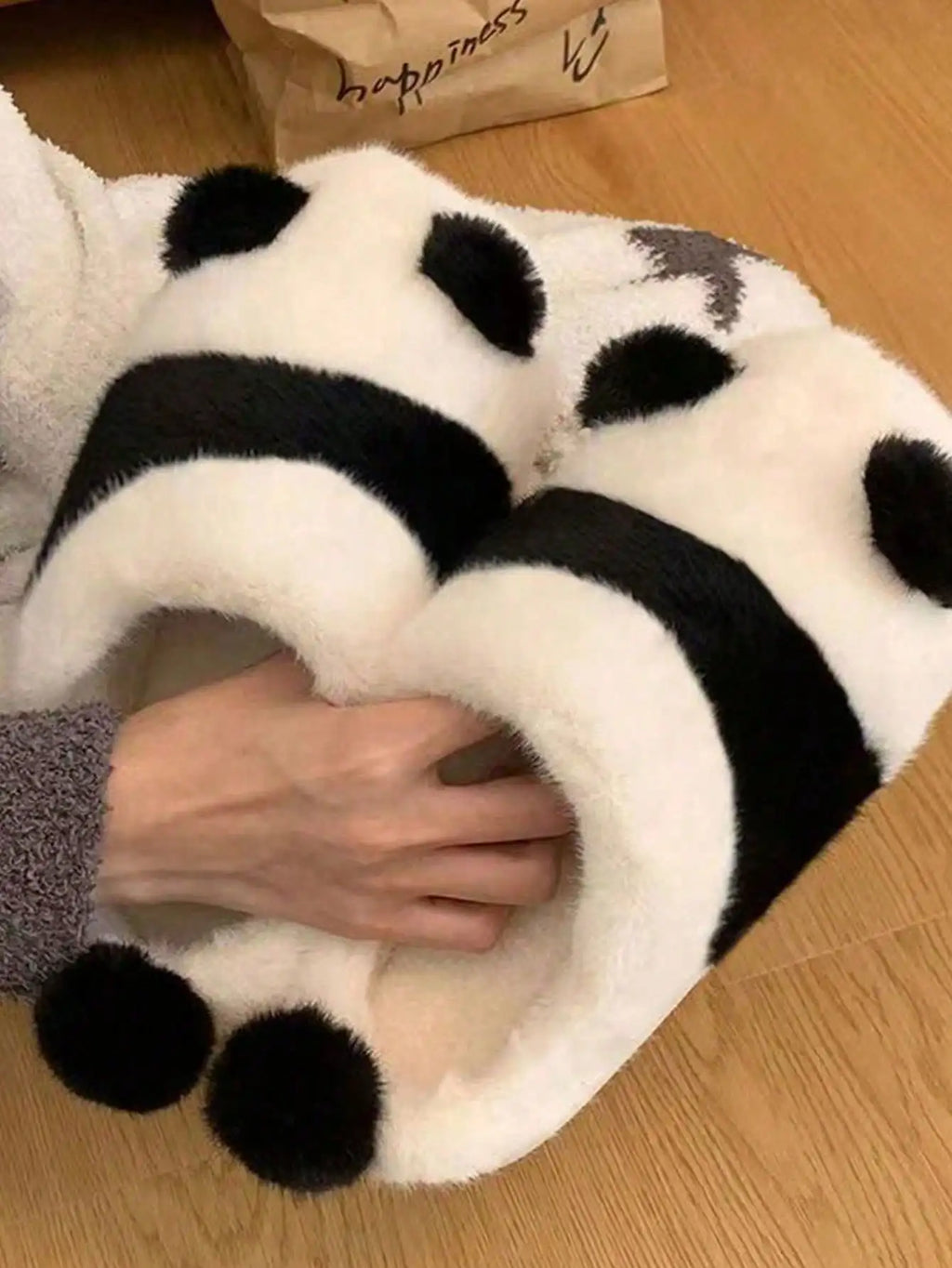 Panda Paw Plush Slippers — Cozy Warm Indoor House Shoes