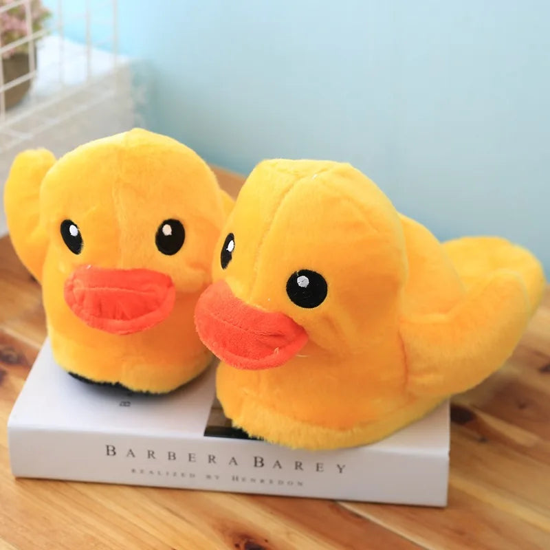 3D Yellow Duck Plush Slippers — Cozy Fuzzy Indoor House Shoes