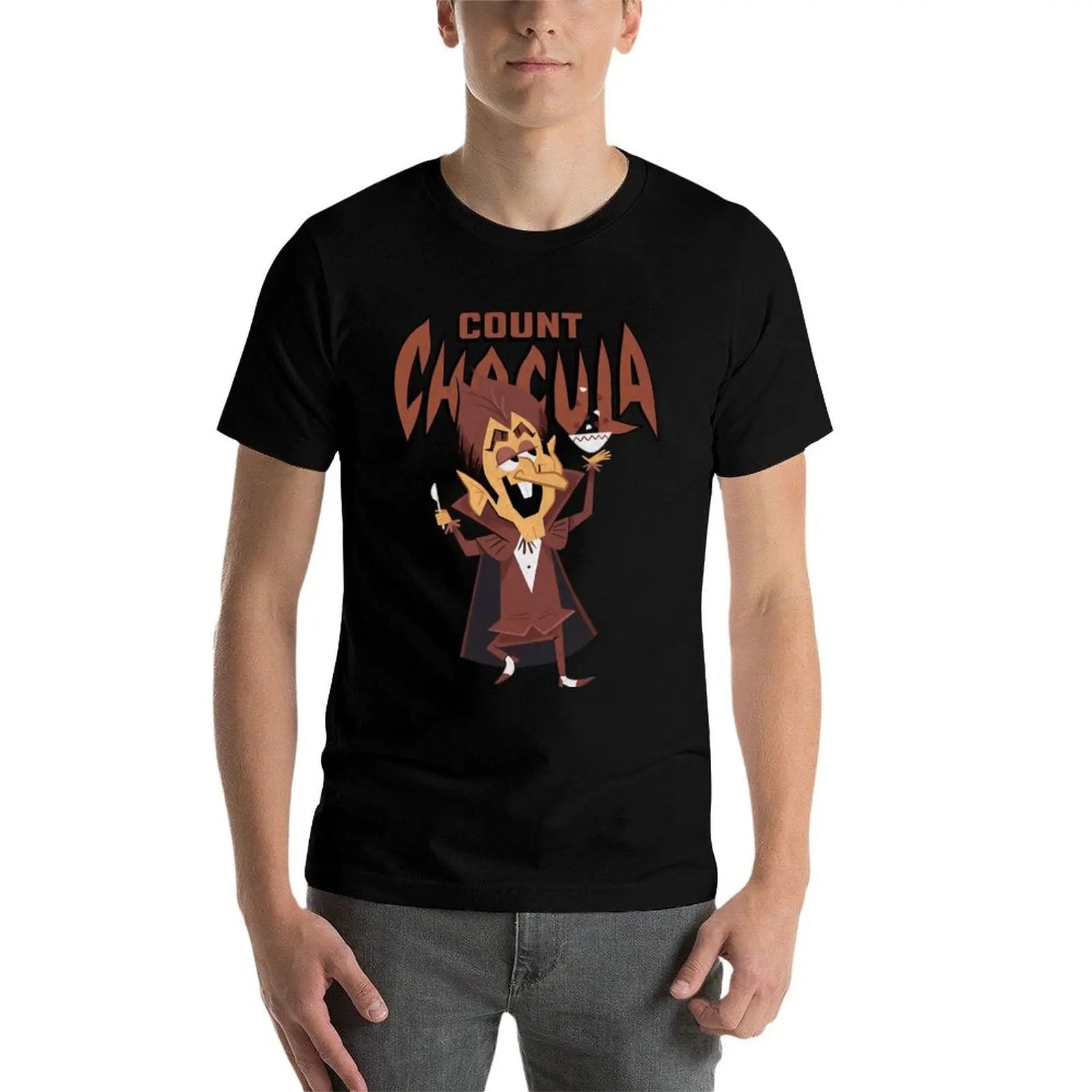Classic 70s Count Chocula Monster Cereal Mascot and Logotype Sticker T-Shirt Classic Crew Neck Cotton T-Shirt