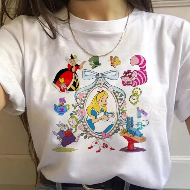 2026 NEW Printed T-shirt featuring Alice in Wonderland