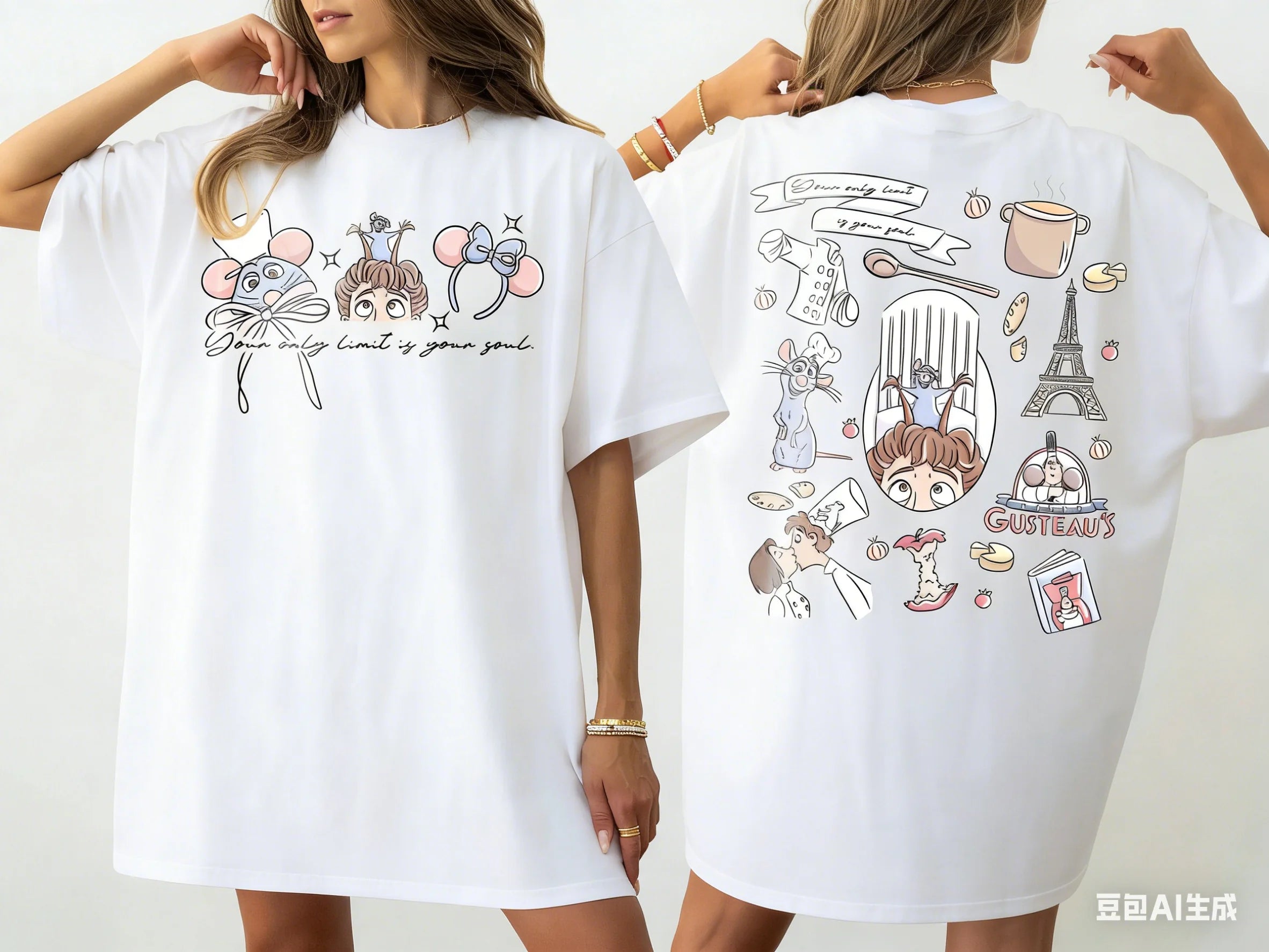 Adult and Children's Ratatouille Double-sided Cartoon Print Pure Cotton T-shirt, A Must-have for Childhood Food Animation Fans