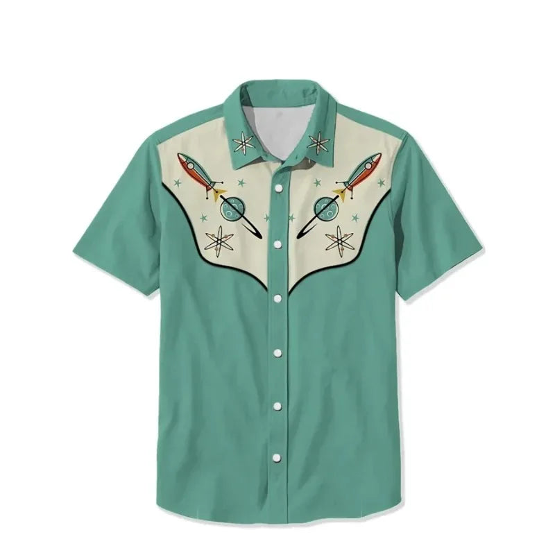 Quirky Space themed Men's Shirt Summer Casual Fashion Short Sleeved Shirt For Men Loose Breathable Hawaiian Shirt  Top