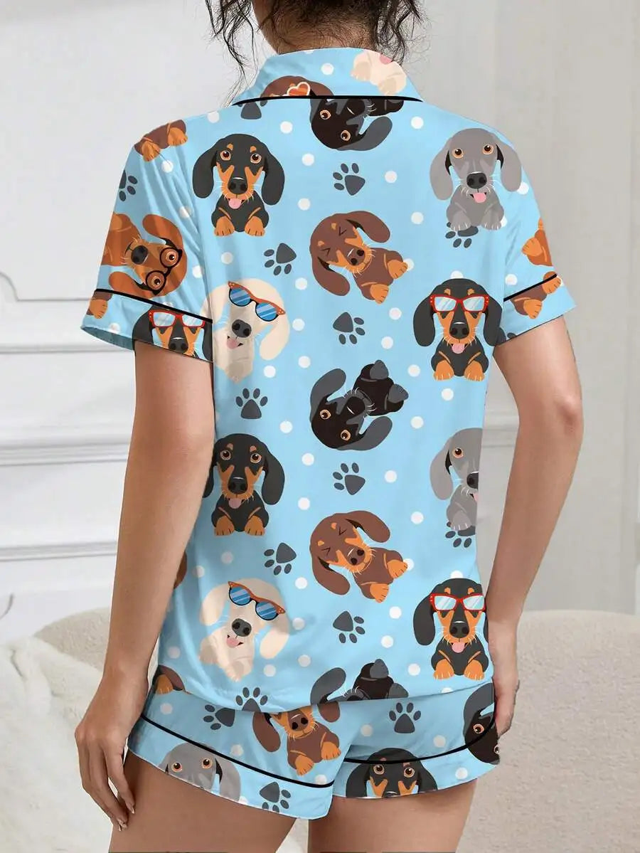 Dachshund in Glasses Women's Pajama Set — Short Sleeve Top & Shorts