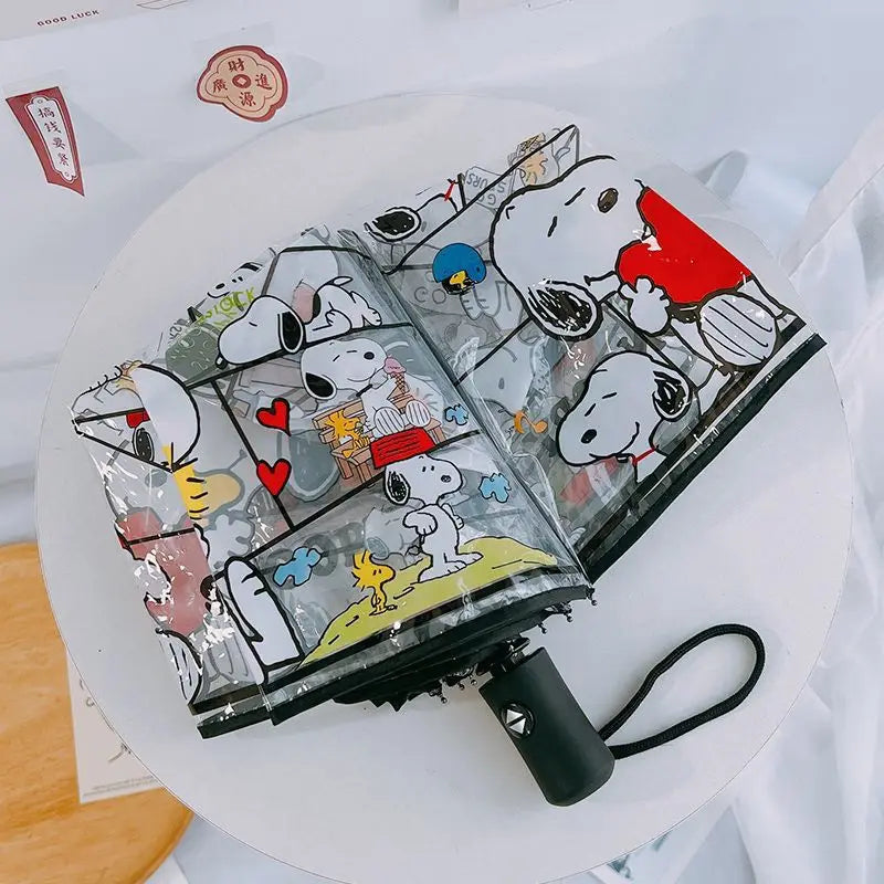 Snoopy Woodstock cartoon creative automatic umbrella two-dimensional animation peripheral transparent 3 folding umbrella gift