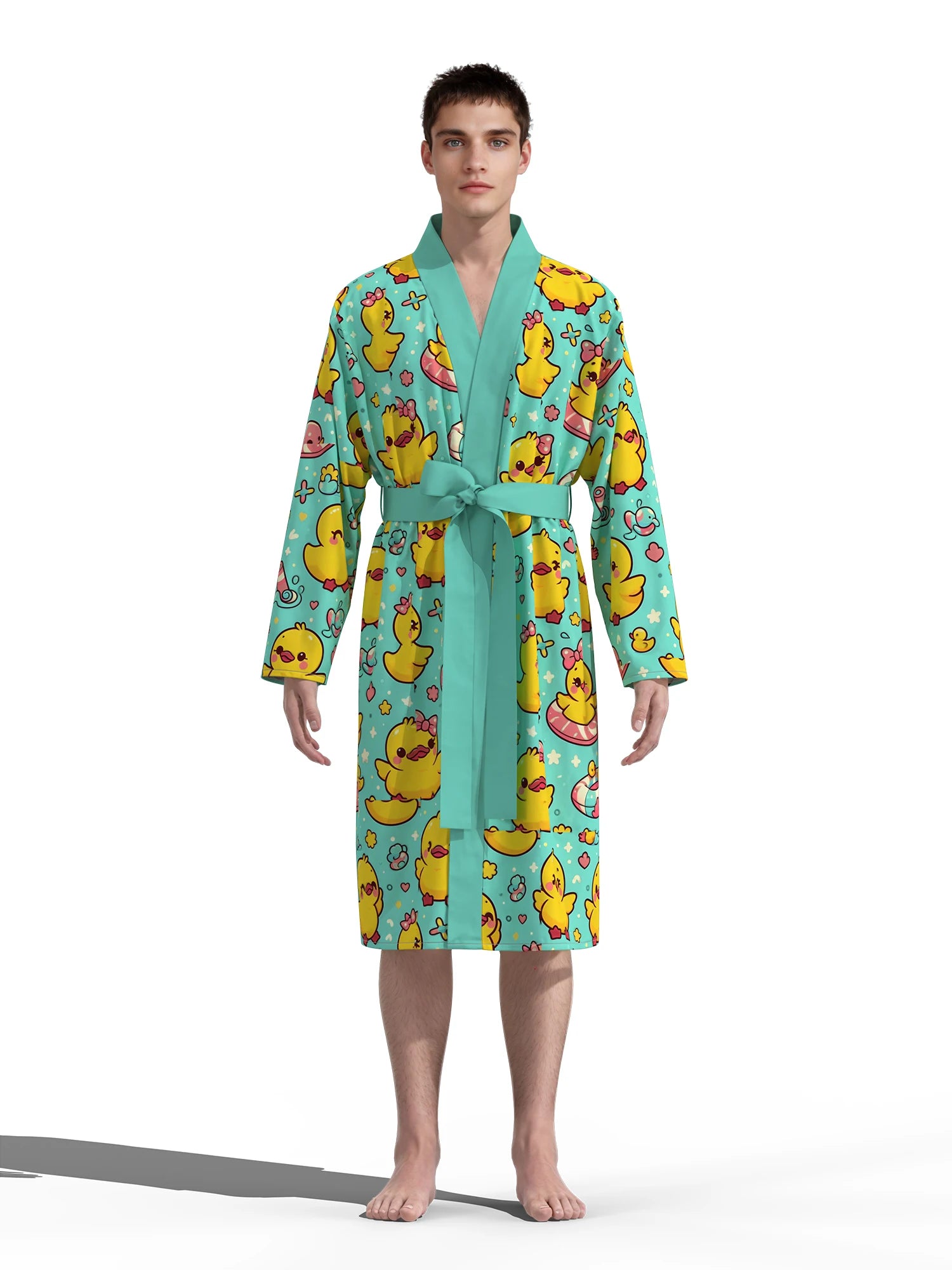 2026 new men's swimming duck home robe 3D digital full-print casual bathrobe thin quick-drying home robe