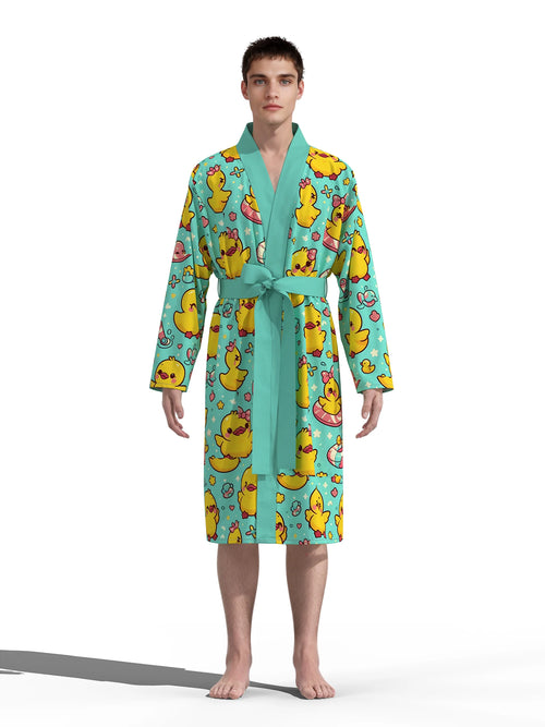 2026 new men's swimming duck home robe 3D digital full-print casual bathrobe thin quick-drying home robe