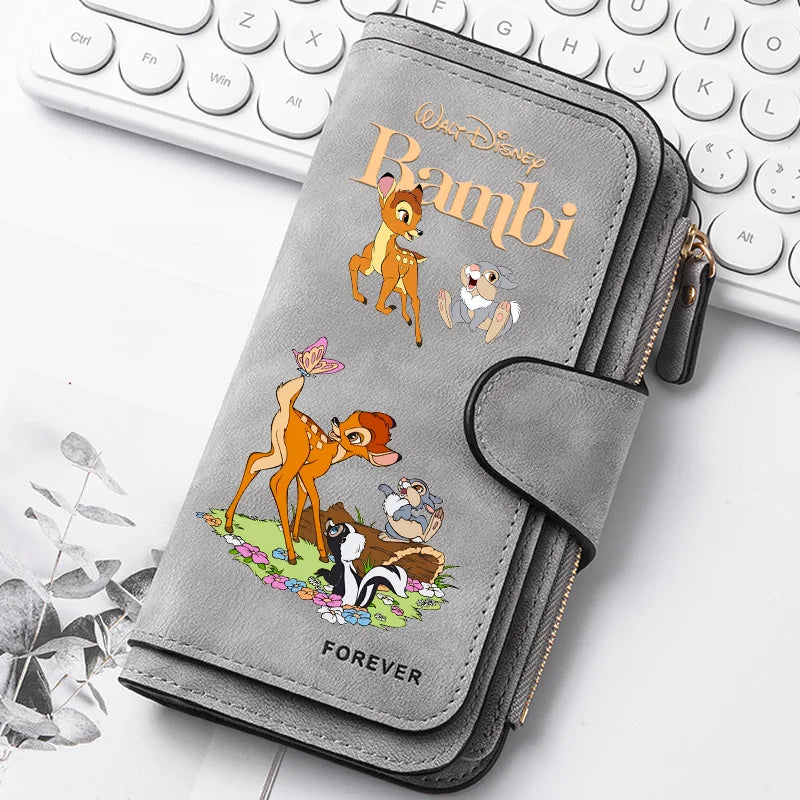 Bambi Long Zip Wallet Multi-Card Cute Cartoon Pattern Soft Texture Wallet for Women Large Capacity Kawaii Lady Clutch Bag