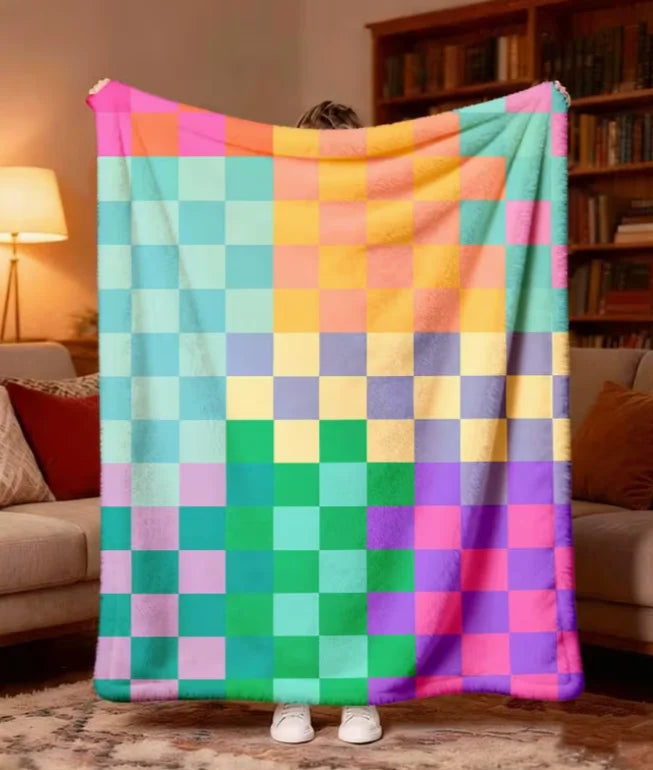 2026 New Arrivals Vibrant Multicolor Plaid Flannel Blanket Cozy AllSeason Comfort Stylish Checkered Design for Home and Travel