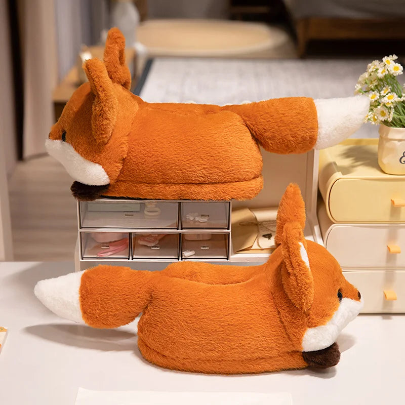 3D Red Panda & Fox Plush Slippers — Cozy Warm Indoor House Shoes