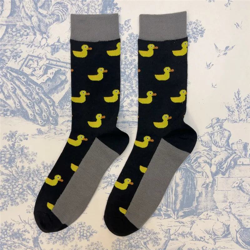 Adult Crew Unisex Cartoon Yellow Duck Socks Colorful Mallard Bird Quack Duckling Goose Poultry Fowl Fashion OOTD Little Gift Sox
