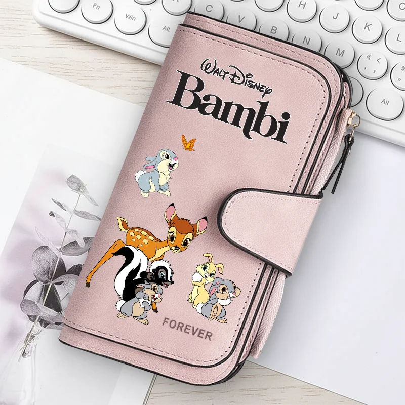 Bambi Long Zip Wallet Multi-Card Cute Cartoon Pattern Soft Texture Wallet for Women Large Capacity Kawaii Lady Clutch Bag
