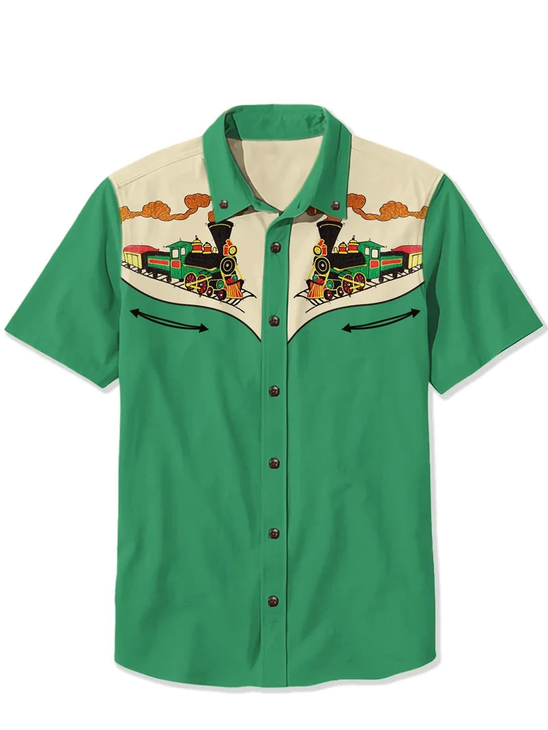 Retro Men's Short Sleeved Shirt , Quirky 3D Print Casual Fashion Summer Leisure Men's Shirts Y2k Clothing Tops