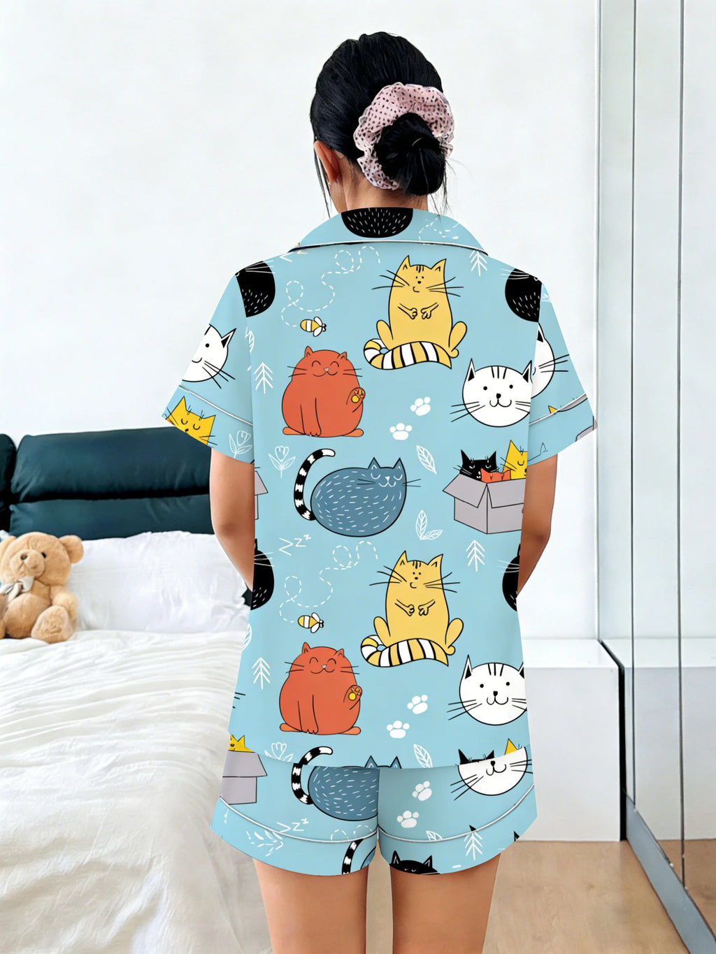 Cuddly Cat Print  Pajamas