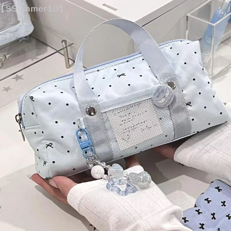 Blue Star Polka Dot Canvas Pouch