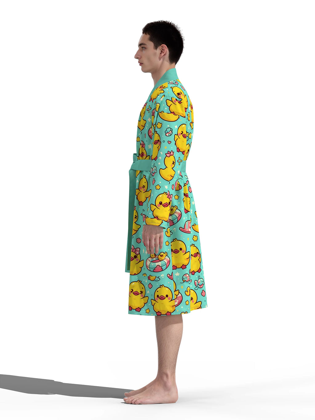 2026 new men's swimming duck home robe 3D digital full-print casual bathrobe thin quick-drying home robe
